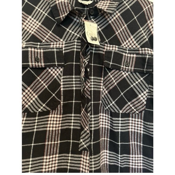 Plus Size 22/24 Black Plaid Button Front Tunic Shirt Longline Flannel - Picture 3 of 8